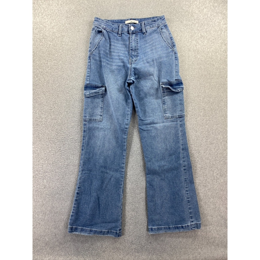 Kancan Jeans Womens 5/26 Blue Denim Aspen High Rise Wide Flare Leg‎ Cargo Baggy